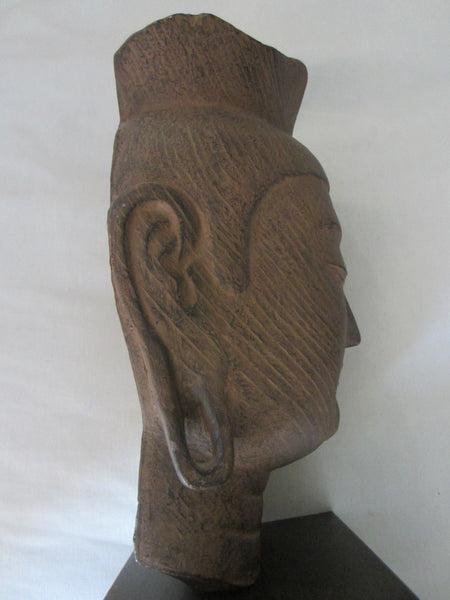 Buddha Head Miroku Busatsu Sculpture Bust Wood Stand - Designer Unique Finds 
 - 3