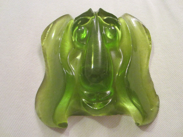 Green Lucite Droopy Dog Abstract Face Folk Art Decor - Designer Unique Finds 