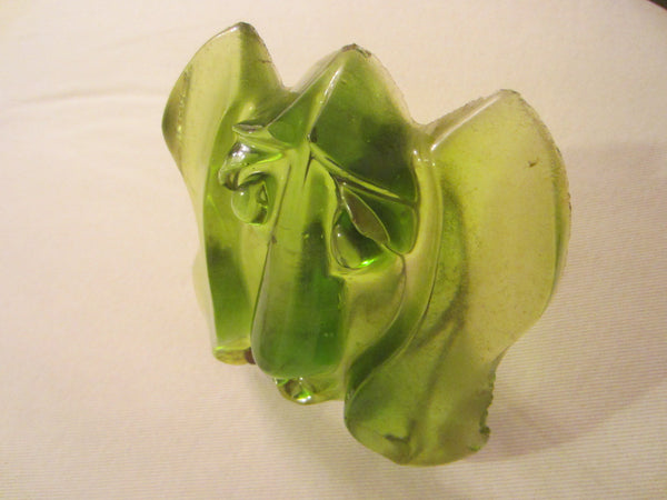 Green Lucite Droopy Dog Abstract Face Folk Art Decor - Designer Unique Finds 