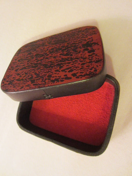 Art Deco Red Leather Signed Jewelry Box Textile Lined - Designer Unique Finds 
 - 3