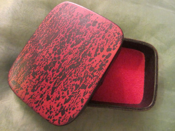 Art Deco Red Leather Signed Jewelry Box Textile Lined - Designer Unique Finds 
 - 1