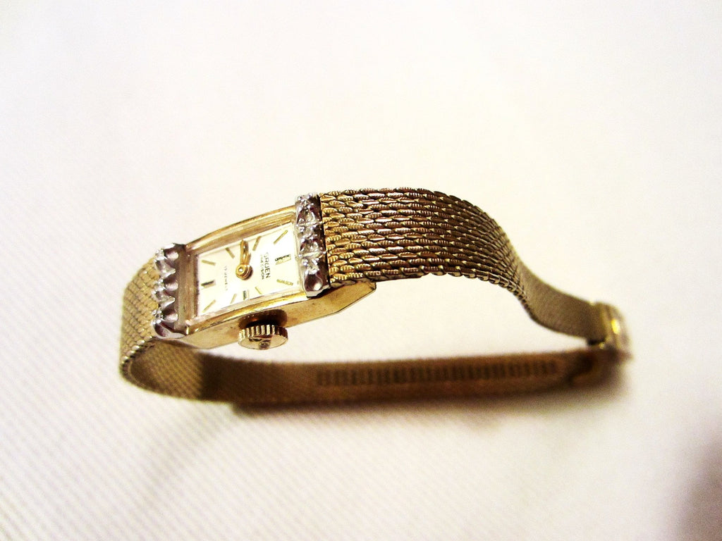 Gruen Percision Bracelet Watch Gold Plated Jeweled - Designer Unique Finds 
 - 1