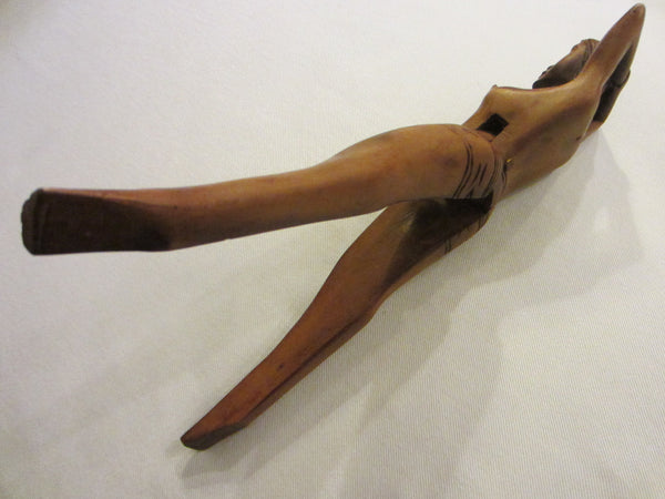 Folk Art Tribal Figure Wood Carving Nutcracker Flex Leg - Designer Unique Finds 