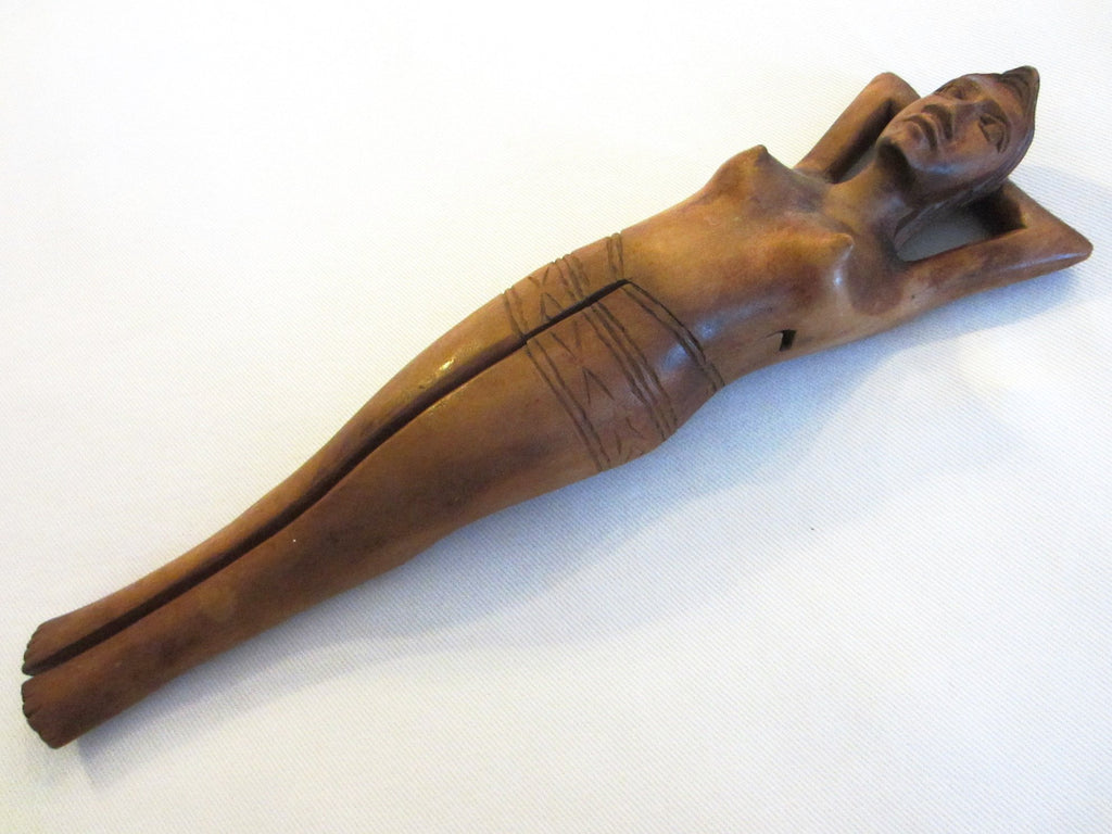 Folk Art Tribal Figure Wood Carving Nutcracker Flex Leg - Designer Unique Finds 