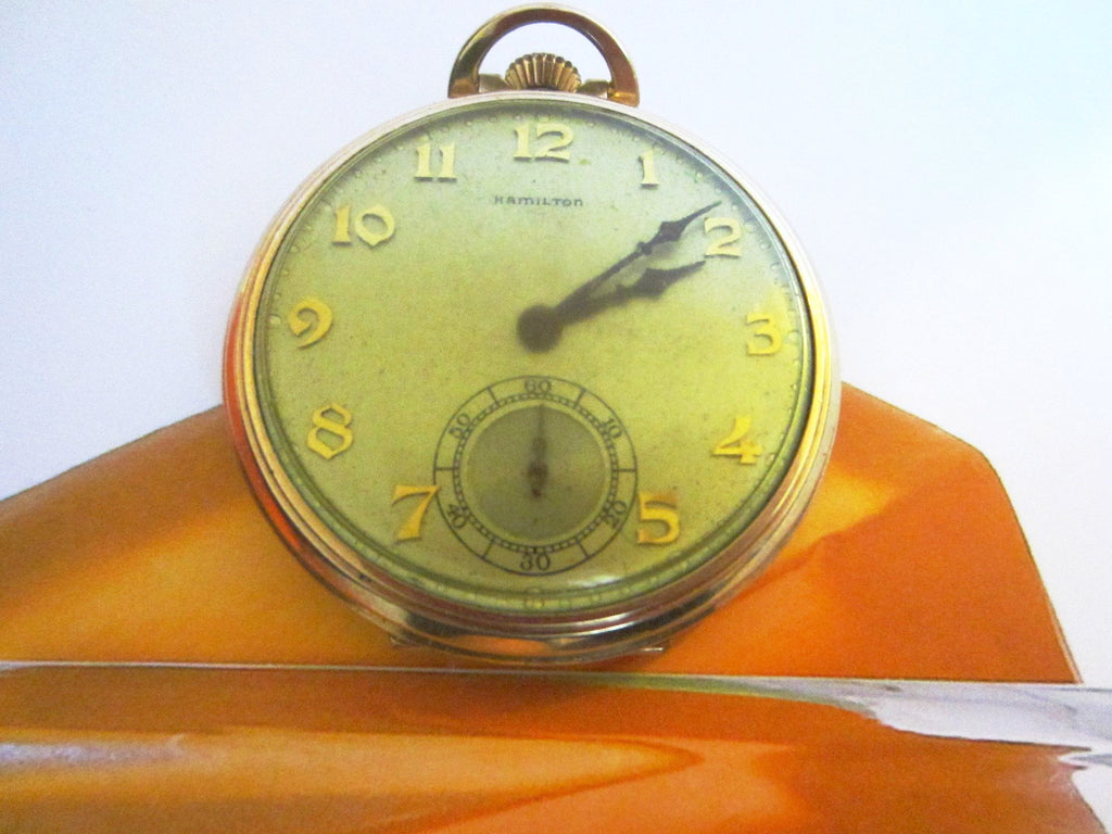 Hamilton Pocket Watch Wadsworth Case Gold Filled Scripted - Designer Unique Finds 