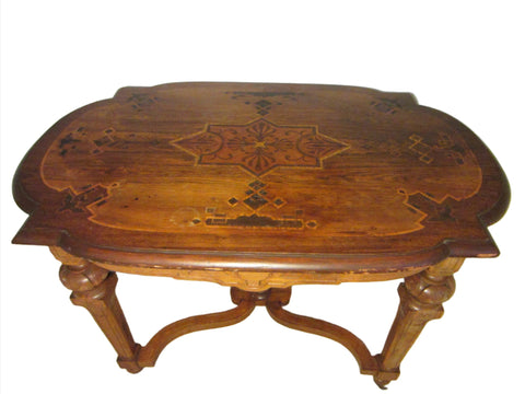 Antique French Walnut Library Table Inlaid Marquetry  - Designer Unique Finds  - 1