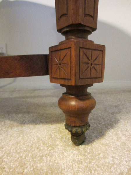 Antique French Library Table Walnut Marquetry Geometric Rolling Finial - Designer Unique Finds 
 - 4