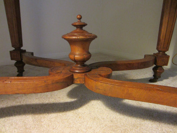 Antique French Library Table Walnut Marquetry Geometric Rolling Finial - Designer Unique Finds 
 - 6