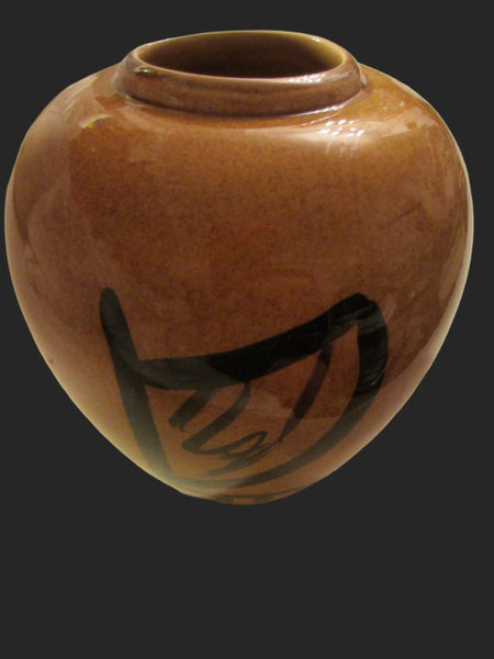 Hawaii By Elo Ceramic Vase Double Canoe Mustard Black Signed Pottery - Designer Unique Finds 