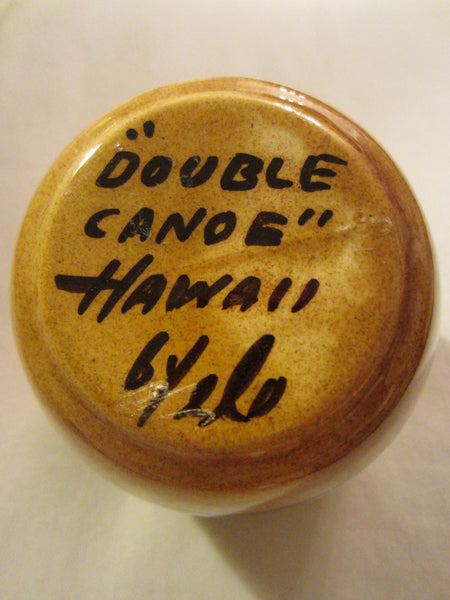 Hawaii By Elo Ceramic Vase Double Canoe Mustard Black Signed Pottery - Designer Unique Finds 