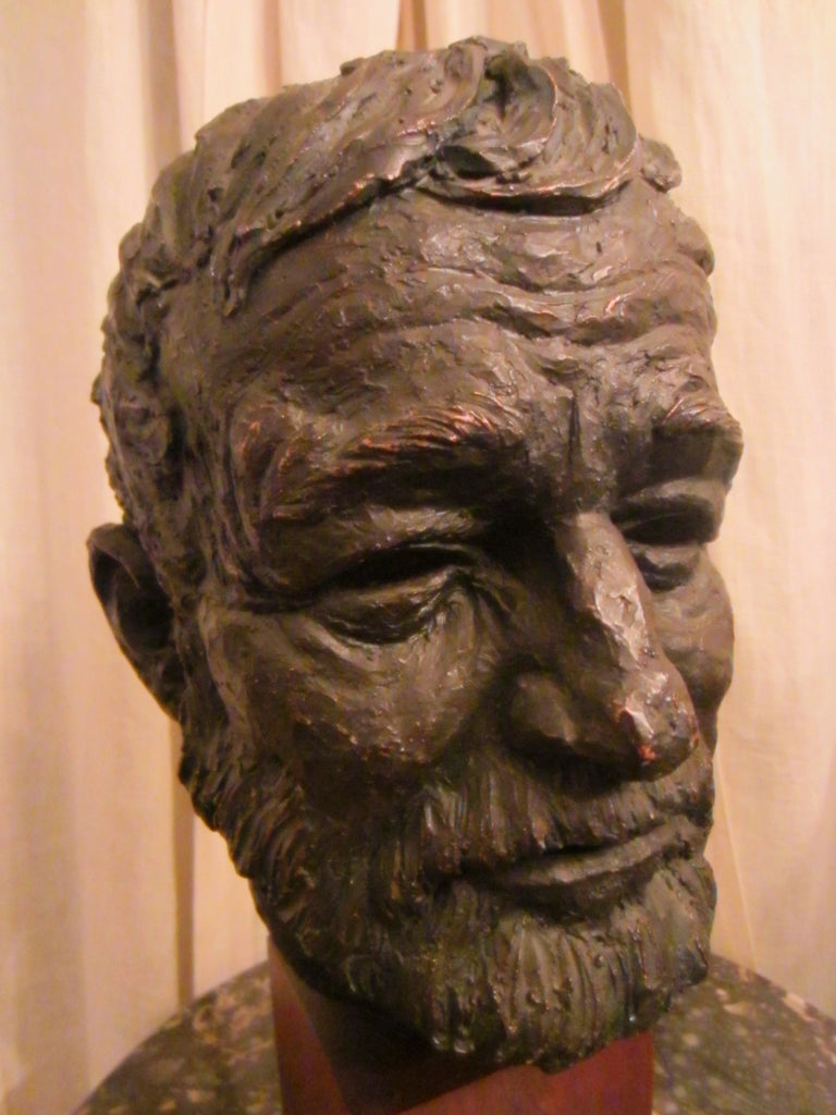 Thomas Holland Sculpture Composite Hemingway Portrait Bust Mahogany Stand - Designer Unique Finds 
 - 1