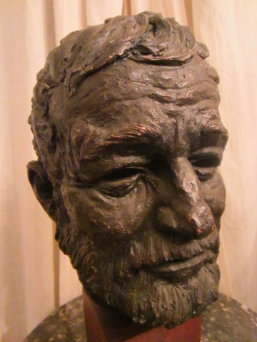 Thomas Holland Sculpture Composite Hemingway Portrait Bust Mahogany Stand - Designer Unique Finds 
 - 1