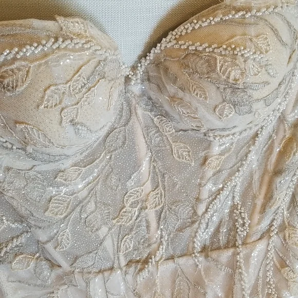 Riki Dalal Bridal Gown Beaded Pearl Applique Long Train