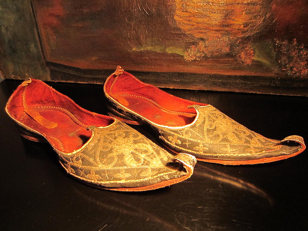 Traditional Tribal Shoes Gold Embroidered Leather Sole - Designer Unique Finds 