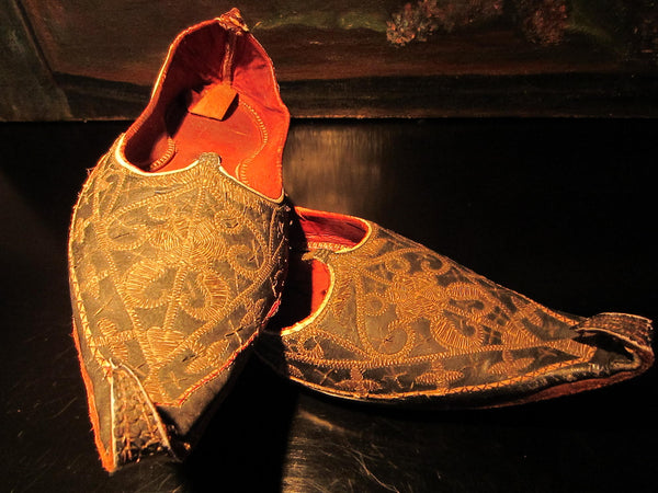Traditional Tribal Shoes Gold Embroidered Leather Sole - Designer Unique Finds 