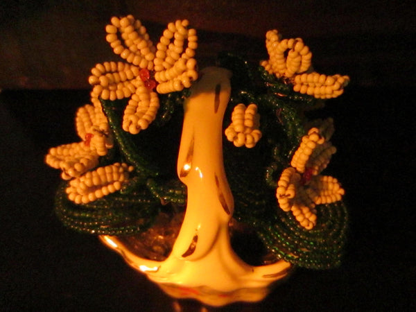 The Gilded Age Porcelain Flower Basket Beaded Planter - Designer Unique Finds 