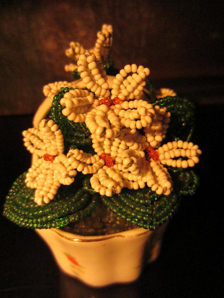 The Gilded Age Porcelain Flower Basket Beaded Planter - Designer Unique Finds 