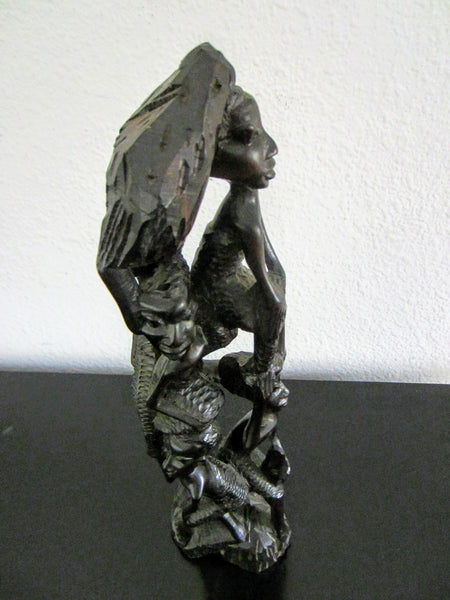 African Ebony Tree of Life Statue Folk Art Tribal Figurative Carving