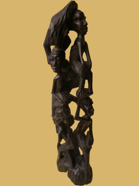 Tree of Life African Tribal Figurative Ebony Sculpture - Designer Unique Finds 