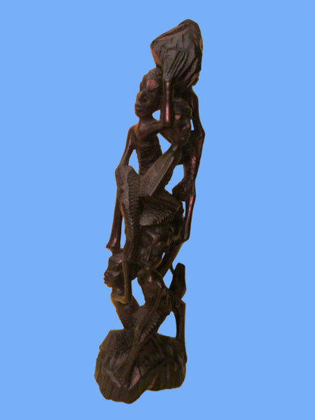 Tree of Life African Tribal Figurative Ebony Sculpture - Designer Unique Finds 