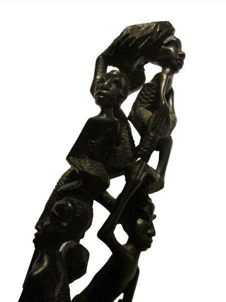 Tree of Life African Tribal Figurative Ebony Sculpture - Designer Unique Finds 
