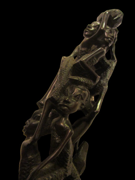 Tree of Life African Tribal Figurative Ebony Sculpture - Designer Unique Finds 