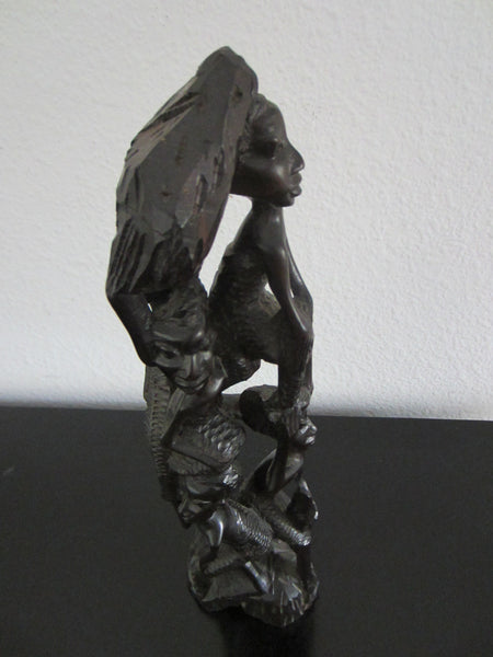 Tree of Life African Tribal Figurative Ebony Sculpture - Designer Unique Finds 