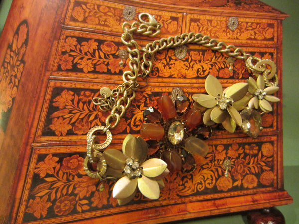 Statement Flower Necklace Choker Decorated Rhinestones Beads - Designer Unique Finds 