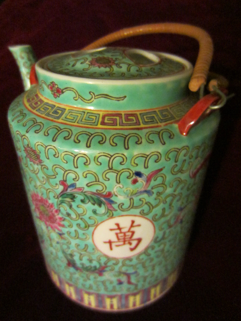 Turquoise Porcelain Teapot Majolica Floral Republic of China - Designer Unique Finds 
 - 1