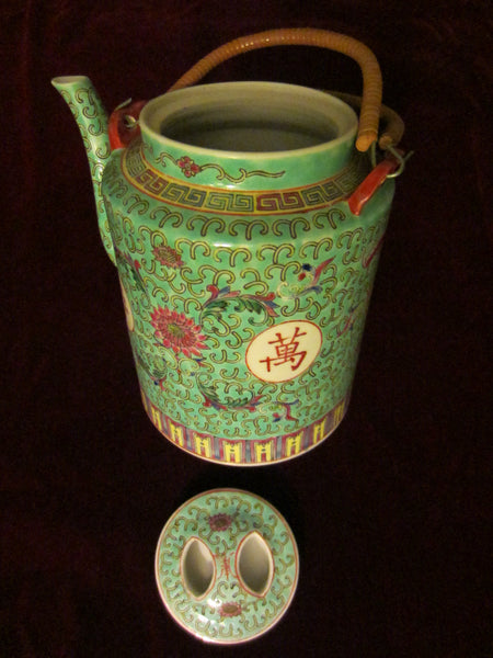 Turquoise Porcelain Teapot Majolica Floral Republic of China - Designer Unique Finds 
 - 3