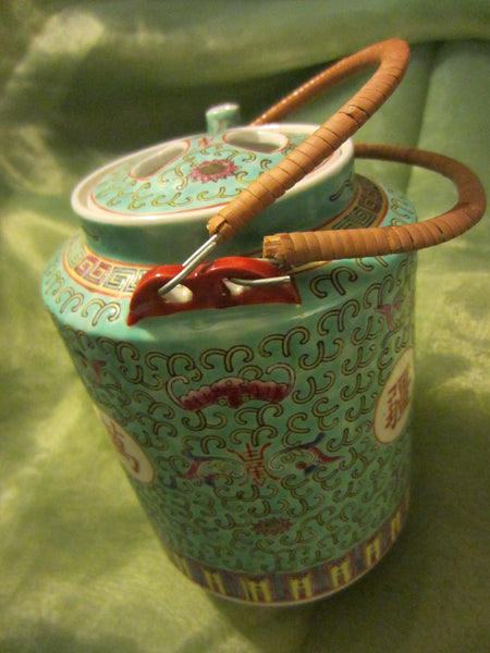 Turquoise Porcelain Teapot Majolica Floral Republic of China - Designer Unique Finds 
 - 4