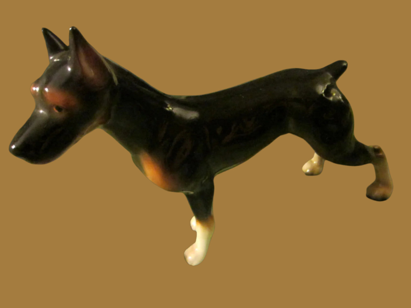 Folk Art Ceramic Dog Statue Hand Painted Numbered