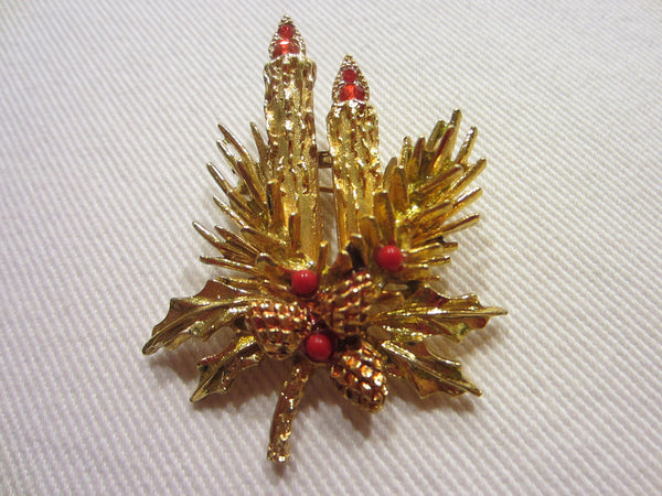 Christmas Candles Brooch Ruby Glass Signed Art - Designer Unique Finds 
 - 3