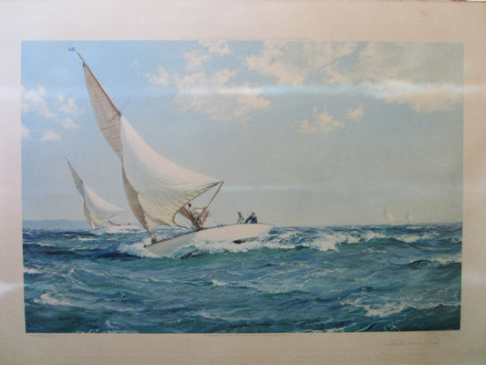 Montague Dawson Neck And Neck Signed Marine Lithograph Titled