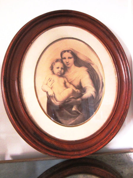 Antique Mahogany Oval Frame Madonna Child Portrait Raphael Dreseden Provenance - Designer Unique Finds 
