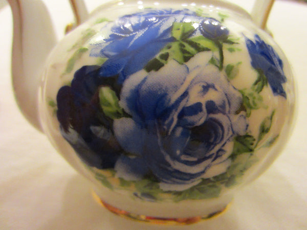Fine Porcelain Fielder Keepsakes Blue Rose Teapot - Designer Unique Finds 