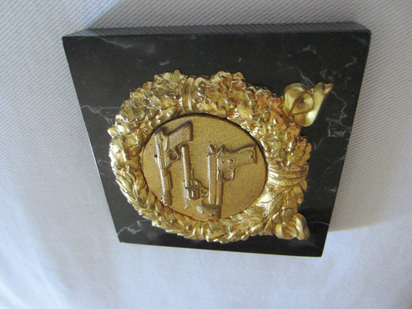 Italian Marble Brass Riffles Wreath Art Deco Signed Paperweight - Designer Unique Finds 
 - 8