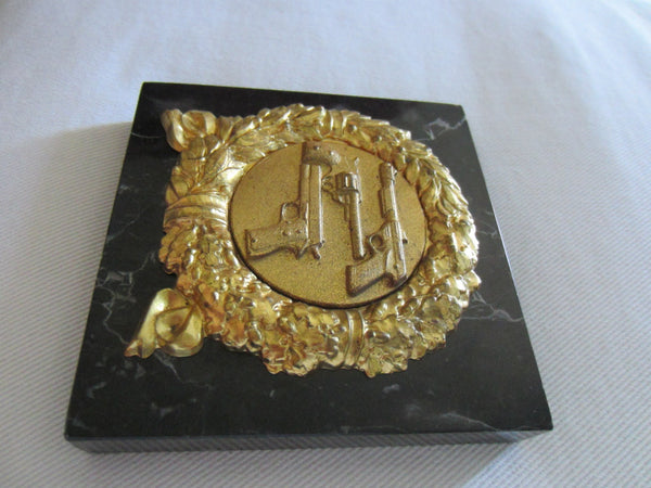 Italian Marble Brass Riffles Wreath Art Deco Signed Paperweight - Designer Unique Finds 
 - 8