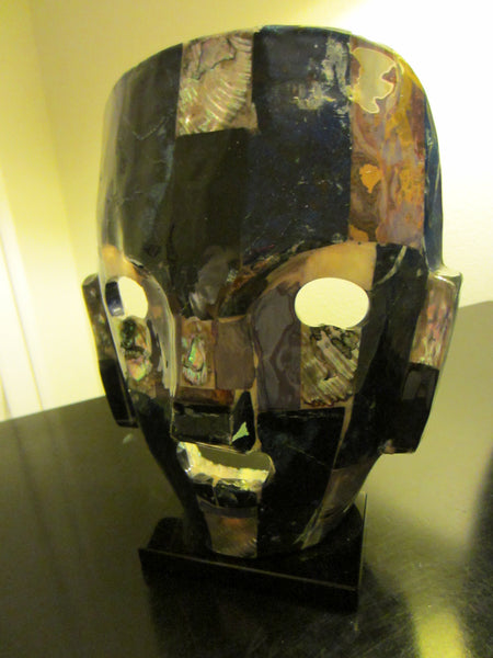 Mayan Ceremonial Aztec Mask Black Stone Stand - Designer Unique Finds 