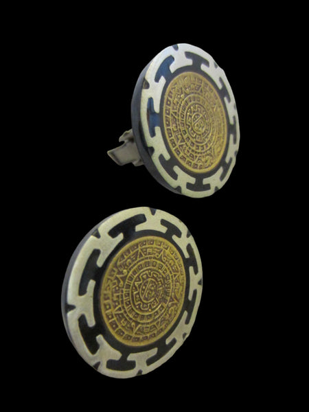 Minoan Phaistos Greek Revival Masonic Silver Cuff Links Hallmarked - Designer Unique Finds 