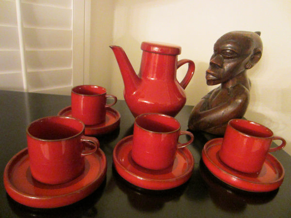 Ceracron Melitta Germany Red Ceramic Tea Service - Designer Unique Finds 