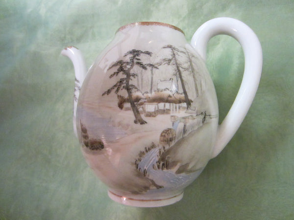 Japanese Scenic Porcelain Teapot Hand Painted Floral Bird