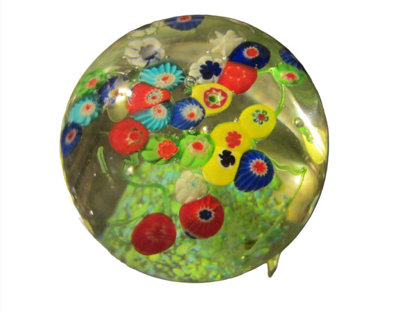 Blooming Colored Stem Millefiori Blown Glass Paperweight - Designer Unique Finds 