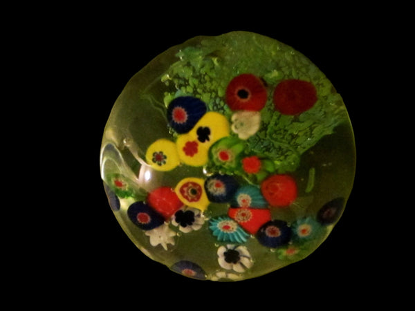 Blooming Colored Stem Millefiori Blown Glass Paperweight - Designer Unique Finds 