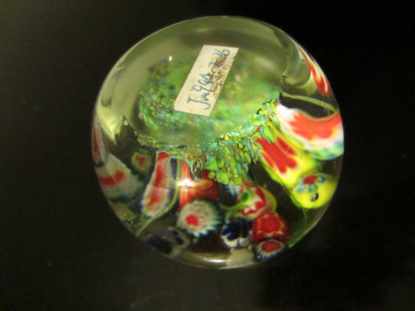 Blooming Colored Stem Millefiori Blown Glass Paperweight - Designer Unique Finds 