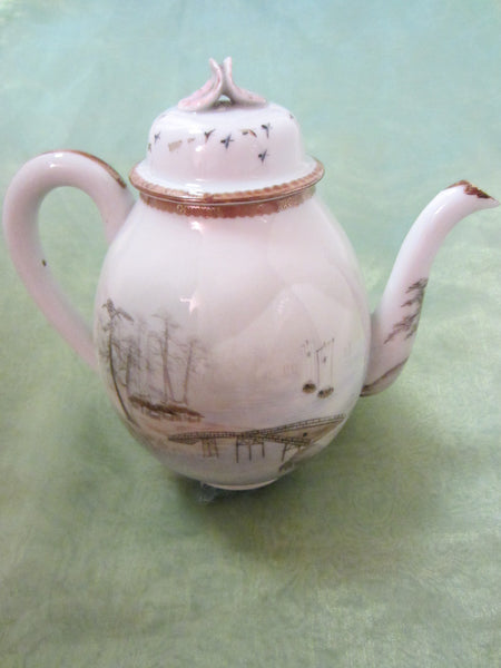 Antique Japanese Porcelain Teapot Flower Finial Flying Birds - Designer Unique Finds 
 - 3
