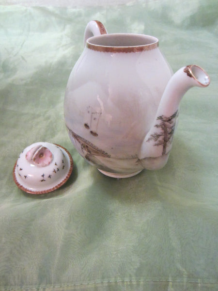 Antique Japanese Porcelain Teapot Flower Finial Flying Birds - Designer Unique Finds 
 - 4
