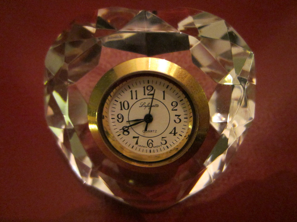 Lafayette Crystal Heart Miniature Desk Clock - Designer Unique Finds 