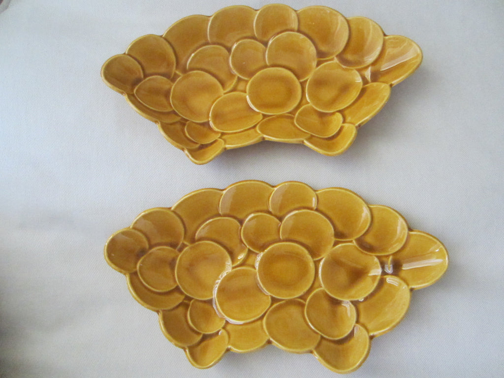 Art Deco American Ceramic Mustard Platters Circular Motion Marked USA 1A0 - Designer Unique Finds 
