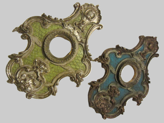 Ornamental Baroque Style Crest Blue and Green Silver and Gold Frames - Designer Unique Finds 